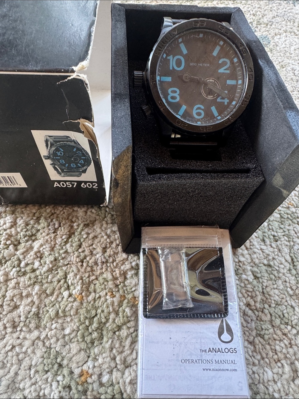 Nixon 51-30 All Black / Blue Watch New in Box